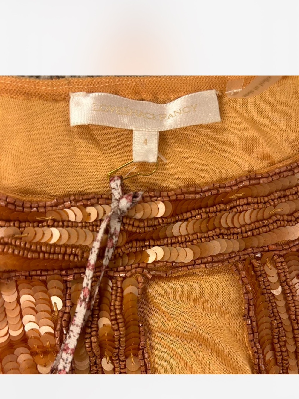 LoveShackFancy Gold Sequin Keyhole Long-Sleeve Mini Dress - Picture 3 of 3
